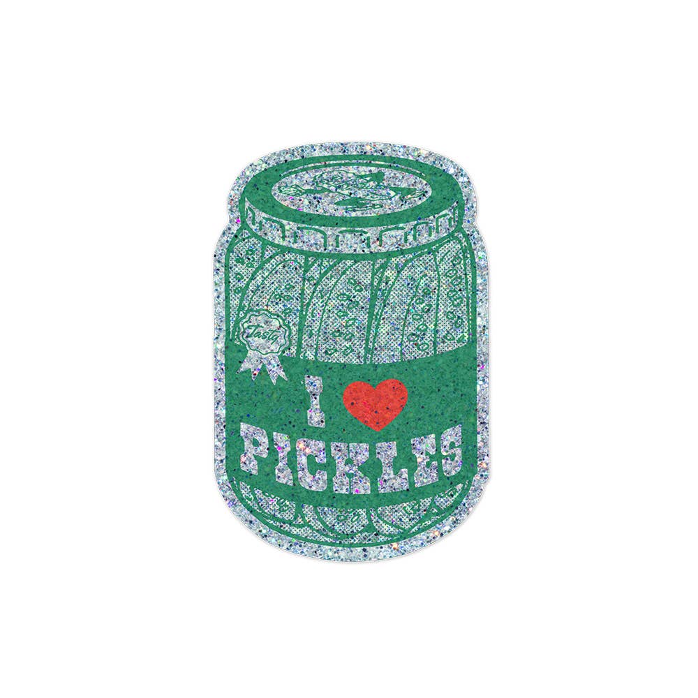 Autocollant " I Heart Pickles" Glitter Vinyl Sticker - Lucky Goods Paper