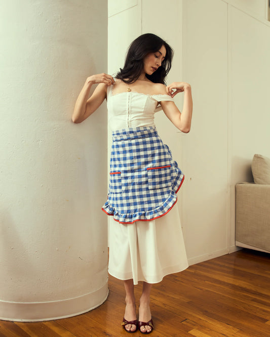 Tablier Vichy ''Azul'' Gingham Waist Apron - Casa Edel