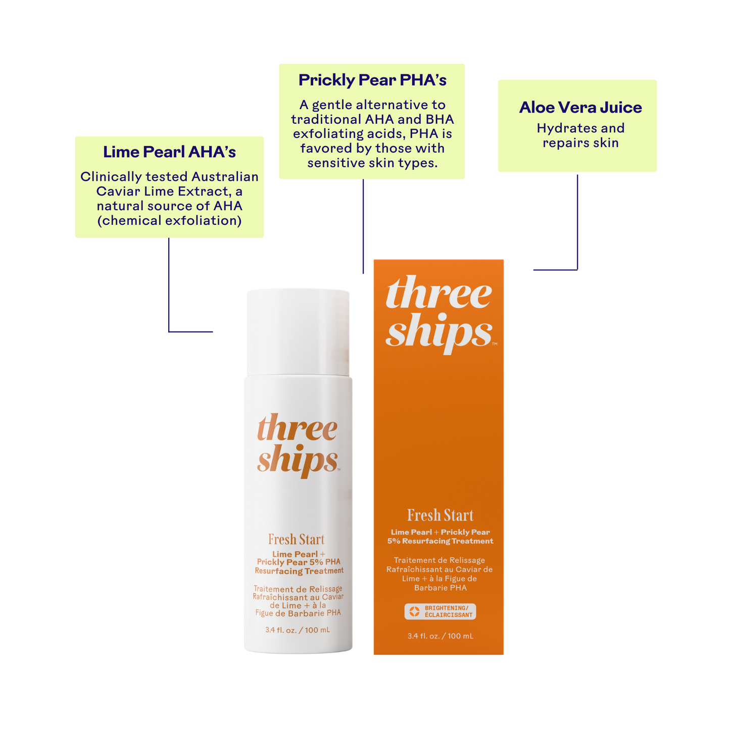 Traitement de relissage Fresh Start Lime Pearl + Prickly Pear 5% PHA - Three Ships