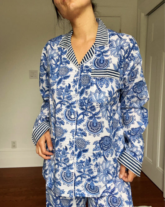Bleu Élysée pyjama - coupe décontractée - Christèle avec un L