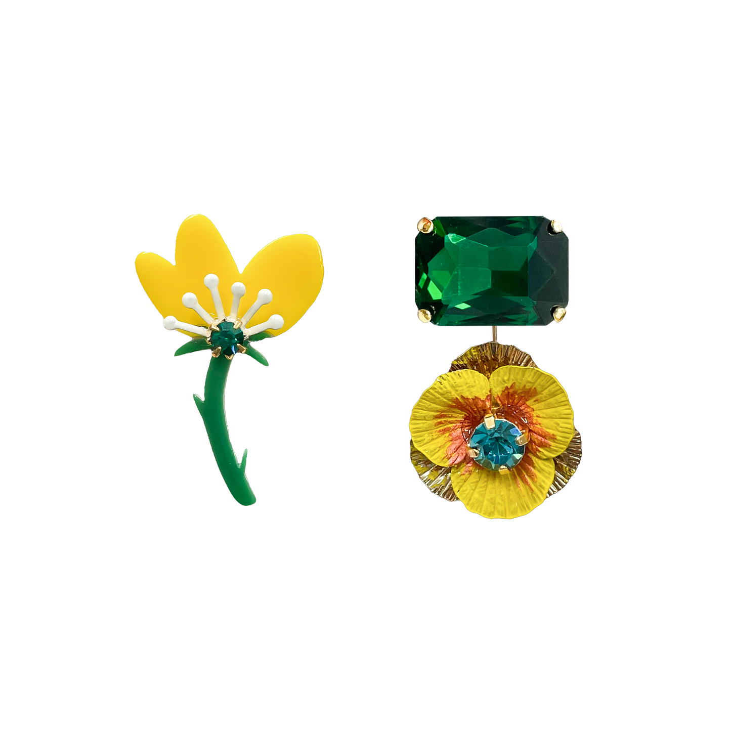 Boucles d'oreilles dépareillées fleur jaune - Artynkitsch
