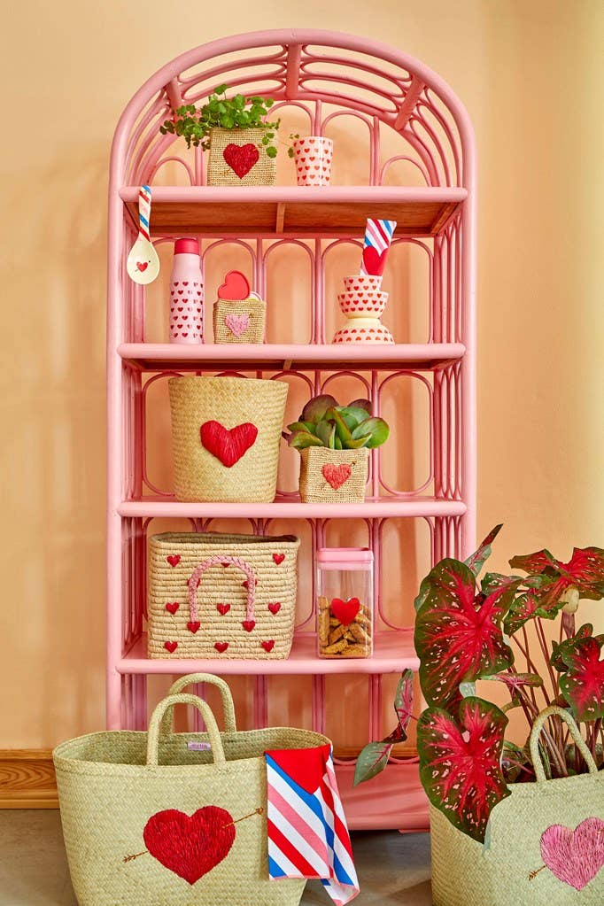 Panier carré en raphia avec cœurs - Raffia Square Basket with Hearts - Rice