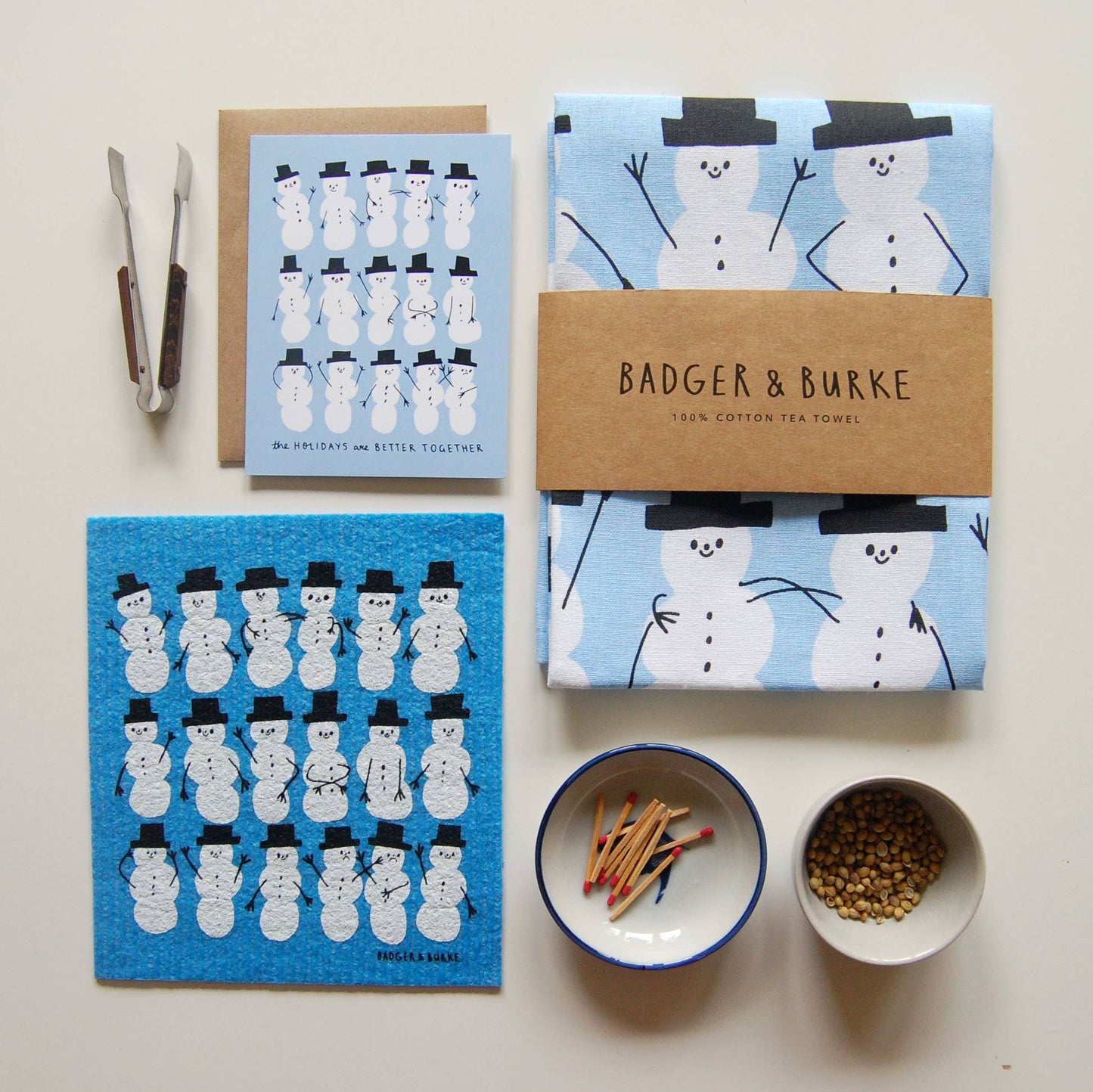 Essuie-Tout reutilisable Holiday Snowmen Sponge Cloth - Badger & Burke