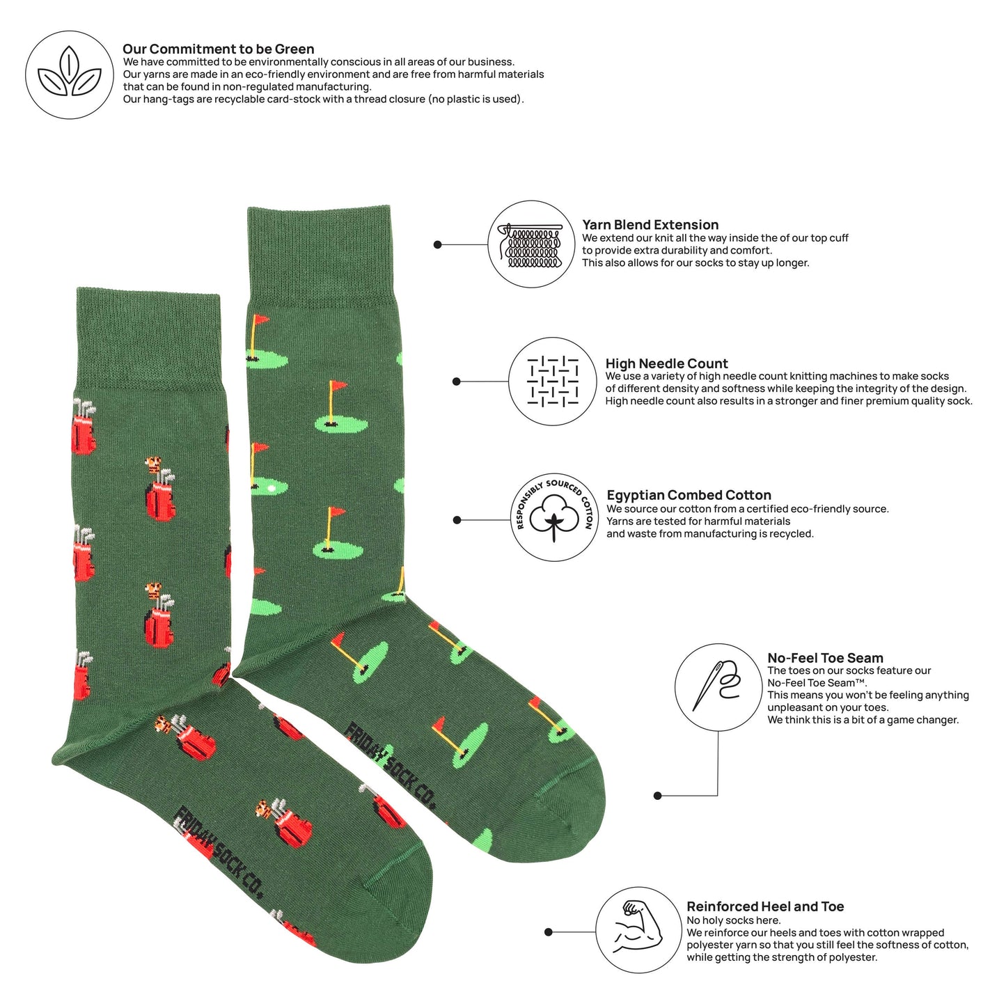 Chaussette homme 'Golf Clubs & Green' Socks - Friday Sock Co.