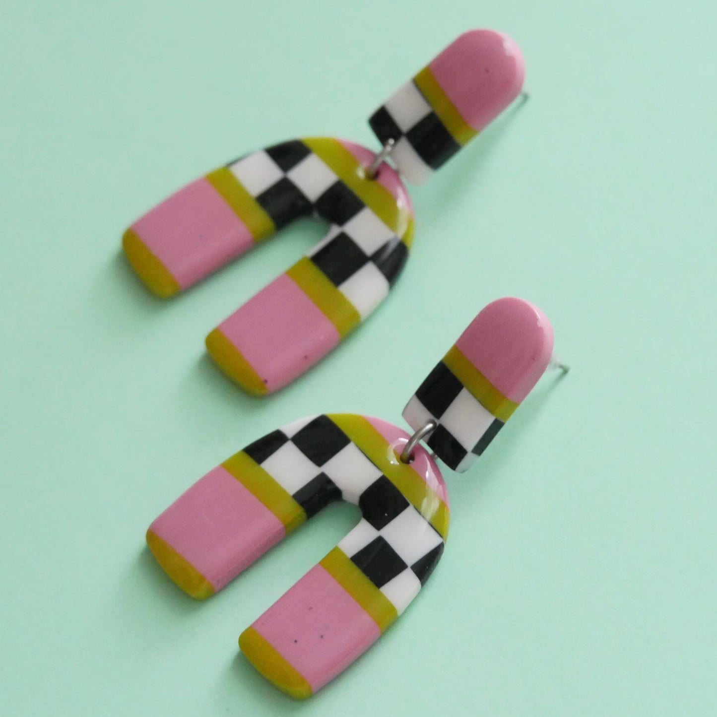 Boucles Vickie Arch Rose et Damier - Crocodile Agile