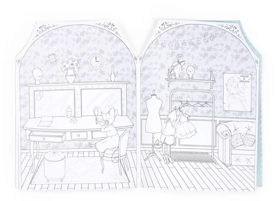 Petite école de danse cahier autocollants - Colouring Book with Stickers - Moulin Roty