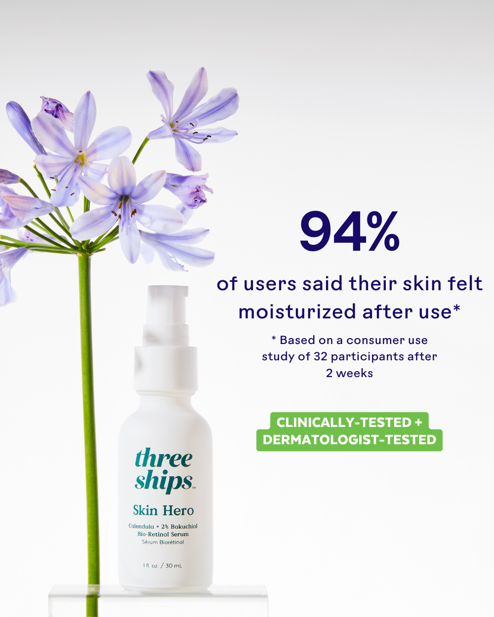 Skin Hero Sérum à base de Calendula + 2% de Bakuchiol Bio-Rétinol - Three Ships
