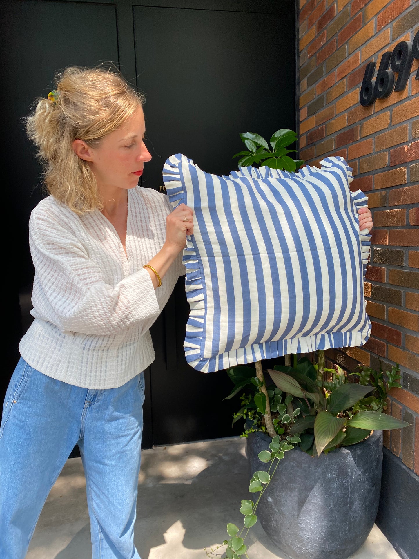 Coussin rayé en lin - TPC