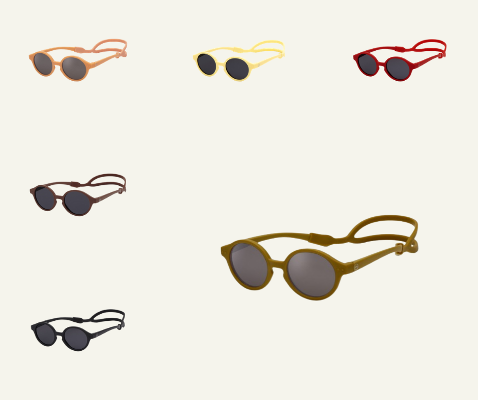 plusieurs lunettes de soleil Izipizi sun kids jaune brun rouge noir orange