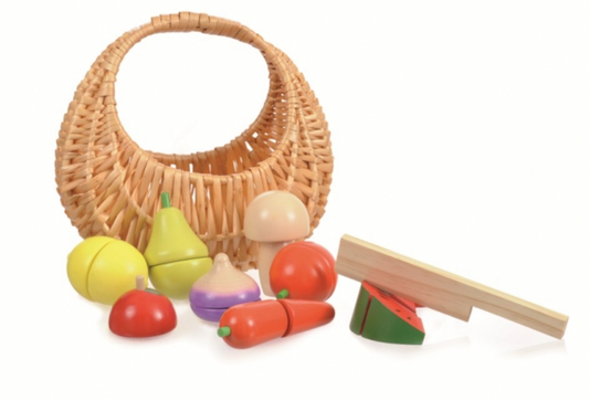 Set de fruits et legumes en bois dans son panier - Egmont Toys