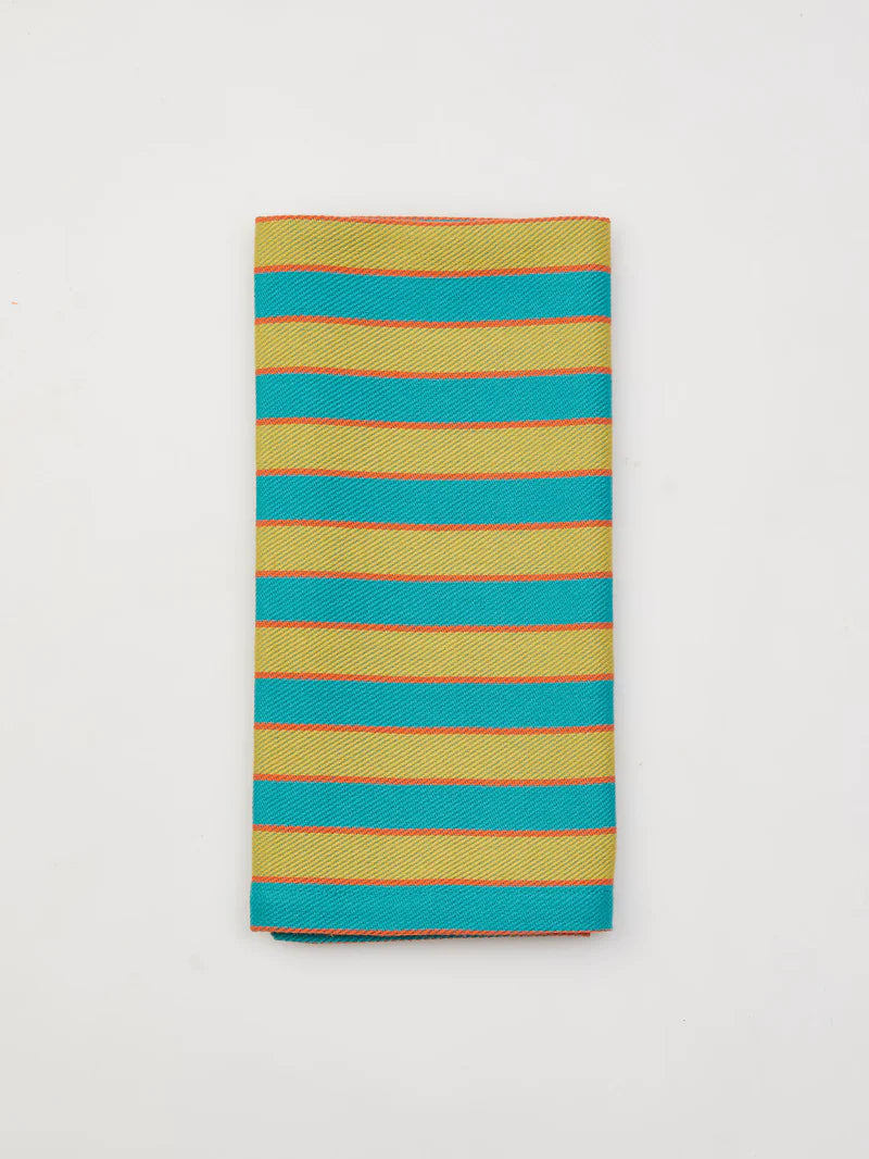 serivette de table bleu et jaune avec des rayures horizontales