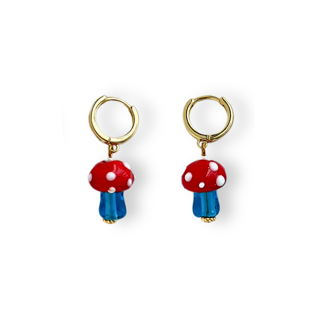 Boucles en verre Blue Mushroom Earrings - Yellow Dots Studio