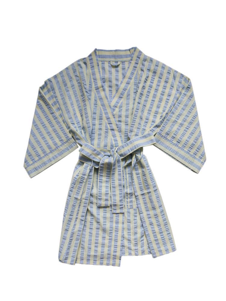 Peignoir ''Butter Blue Seersucker'' Short Robe - Mosey Me