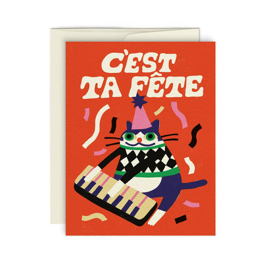 CHAT FESTIF — Carte de souhait - Greeting Card - Paperole