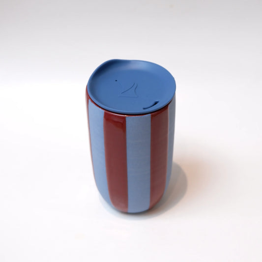 Grande Tasse céramique à Emporter Stripes couvercle bleu - Amphora