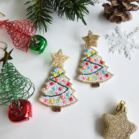 Boucles d'oreilles brodées Sapin blanc - Zurii