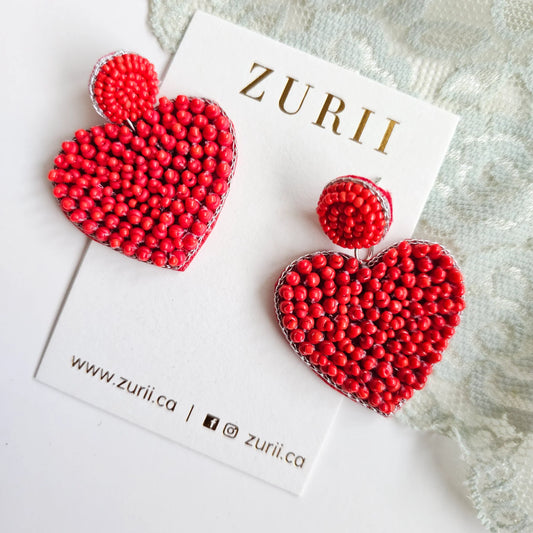 Boucles d'oreilles brodées Coeur Rouge - Zurii