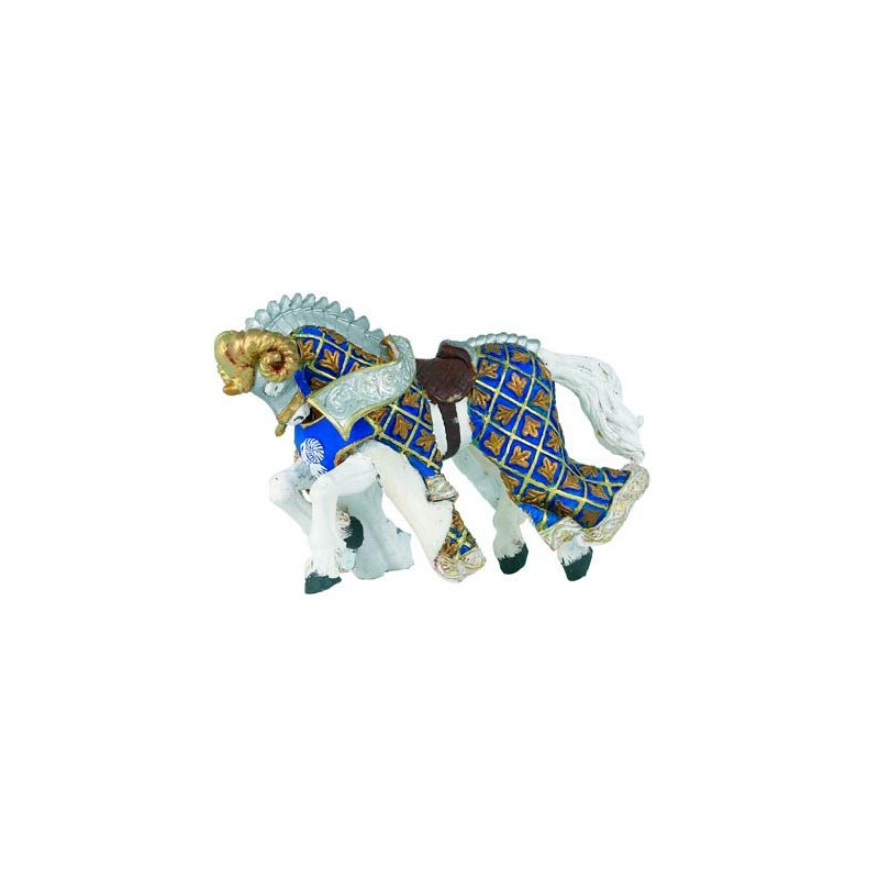 Figurine 	CHEVAL DU MAÎTRE DES ARMES CIMIER BÉLIER BLEU - PAPO