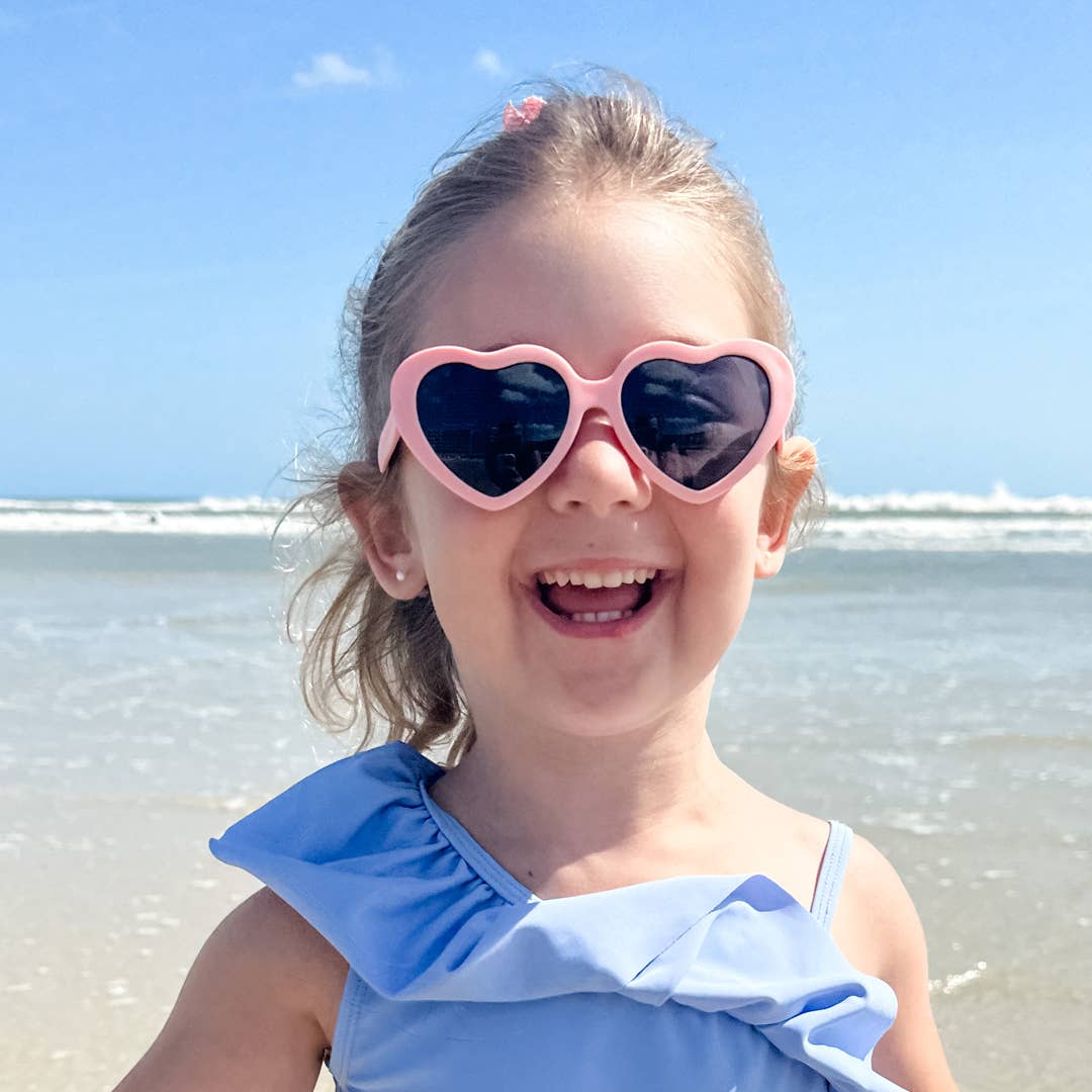 Lunettes de soleil enfants en Coeur Rose Peche - Peach Heart Sunglasses - Roshambo