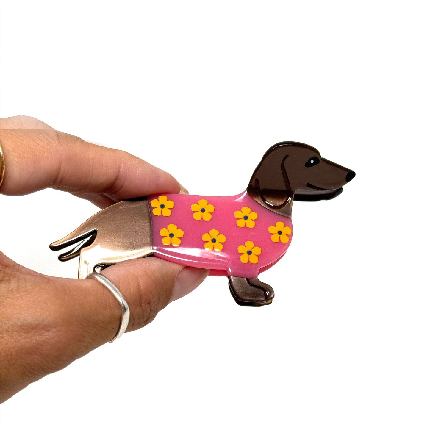 Pince à cheveux chien teckel - Dachshund Hair Claw - Rainbow Unicorn Birthday Surprise