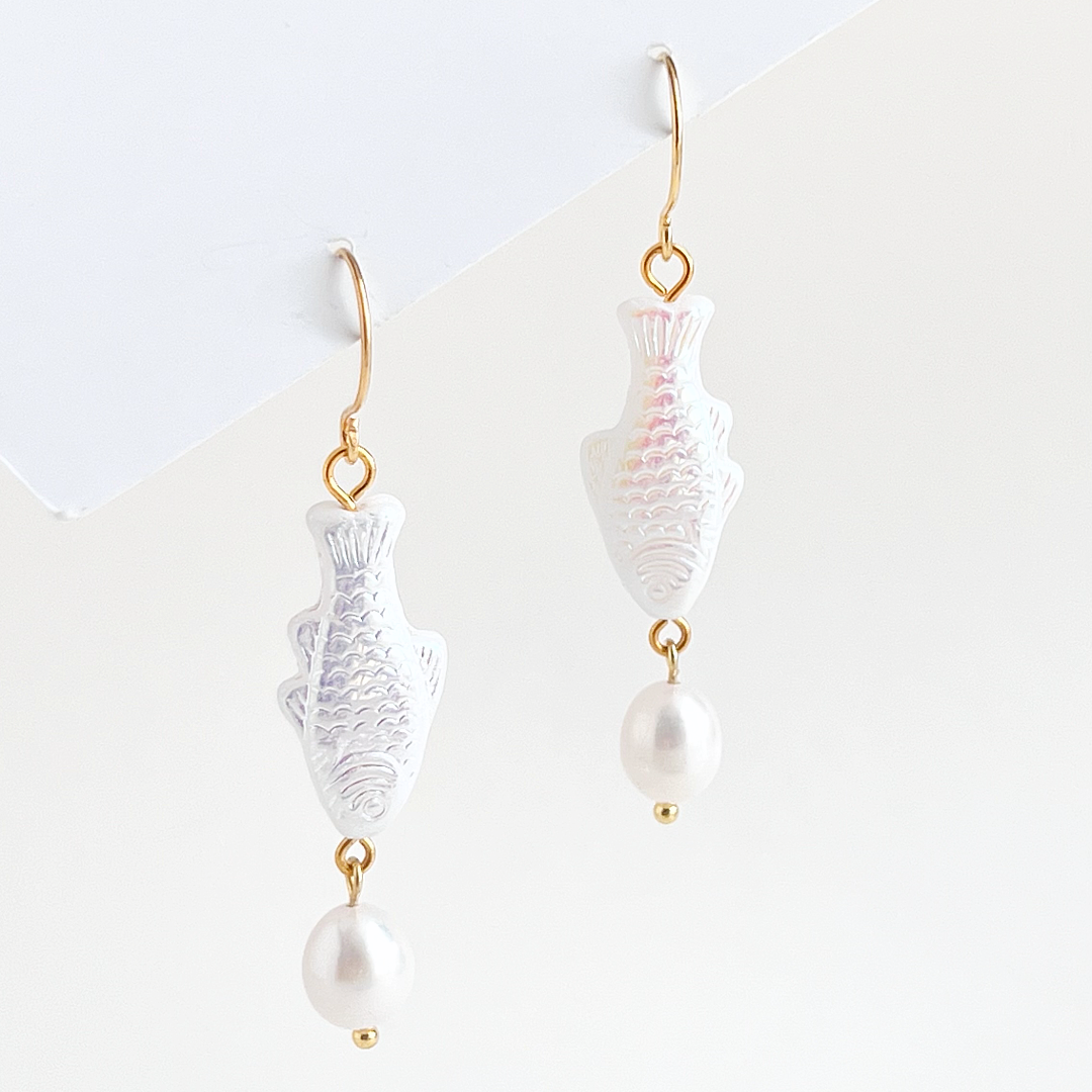 Boucles perles White Sardine - Yellow Dots Studio