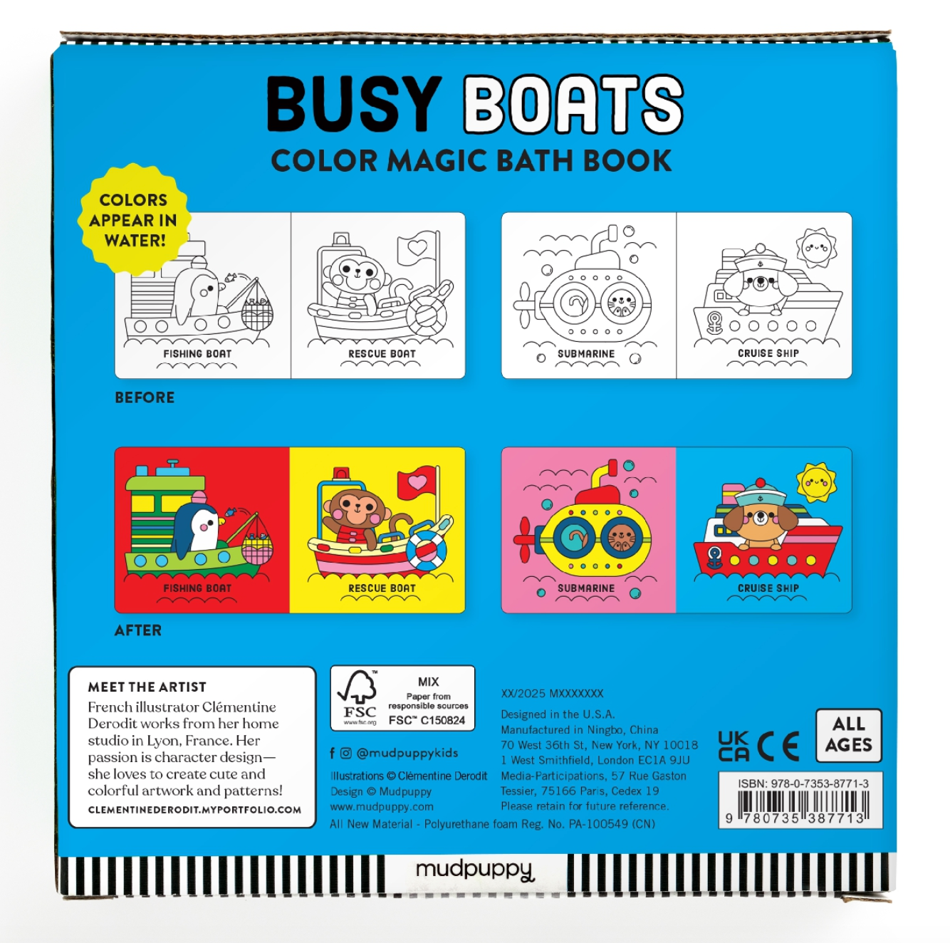 Livre magique pour le bain "Busy Boats" Color Magic Bath Book - Mudpuppy