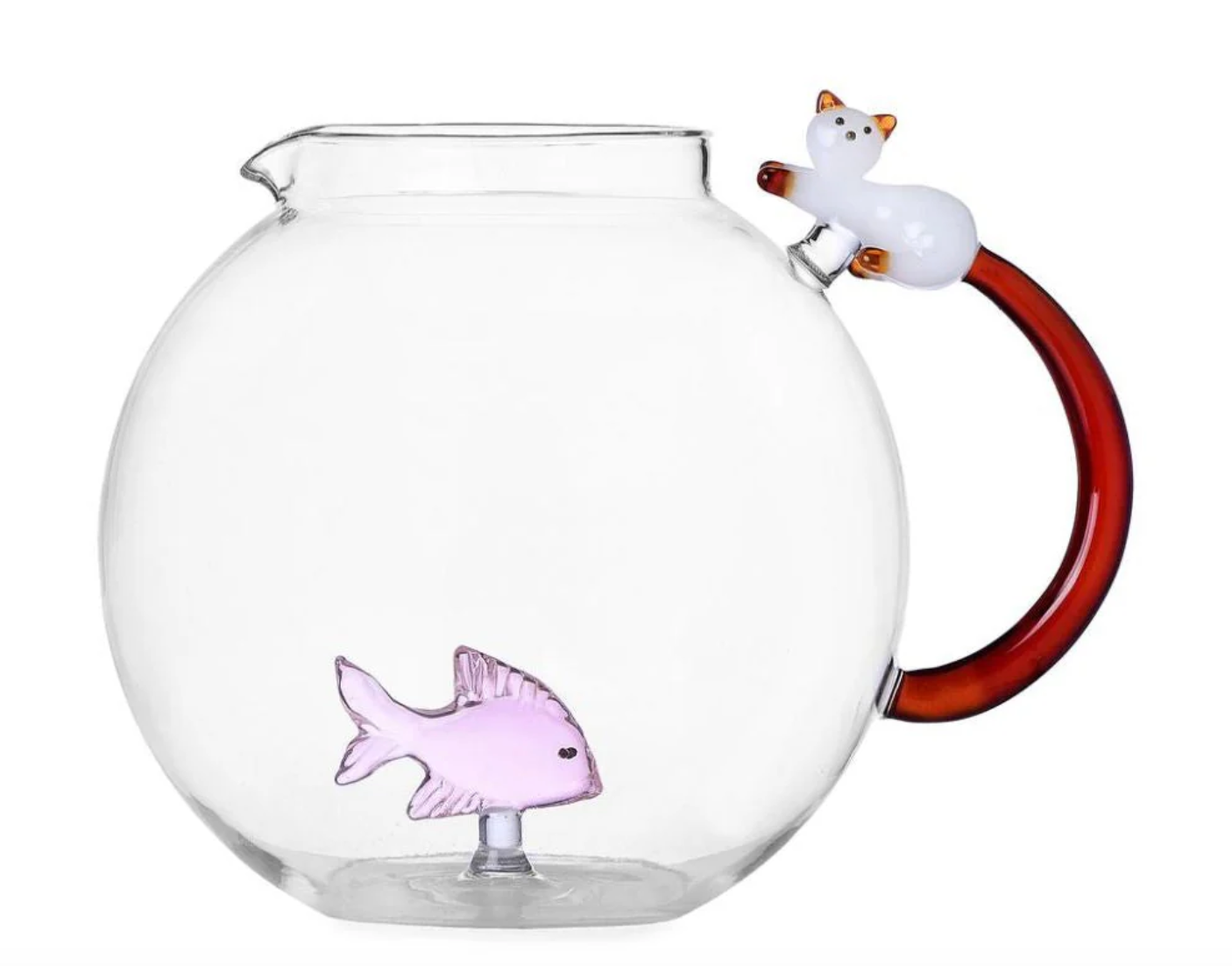 Pichet Tabby Cat - Jug Pink Fish & White Cat with Amber Tail - Ichendorf
