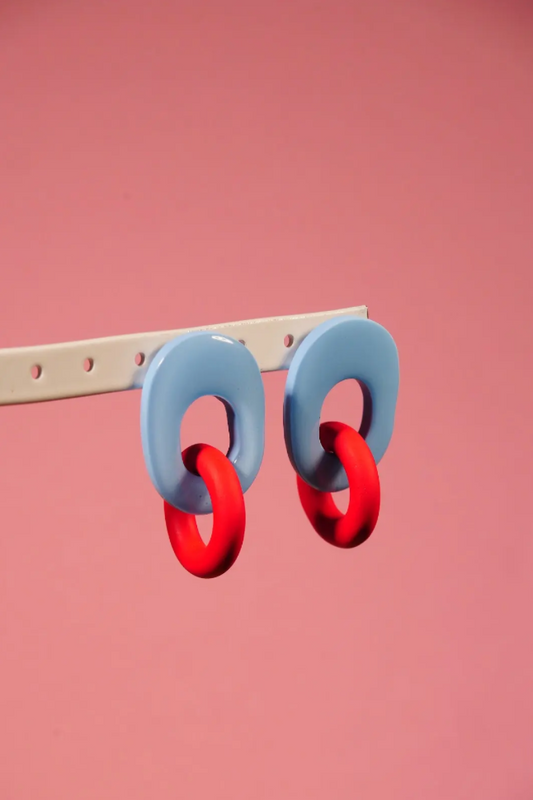 Boucles Lauriette bleu et rouge E05- Crocodile agile