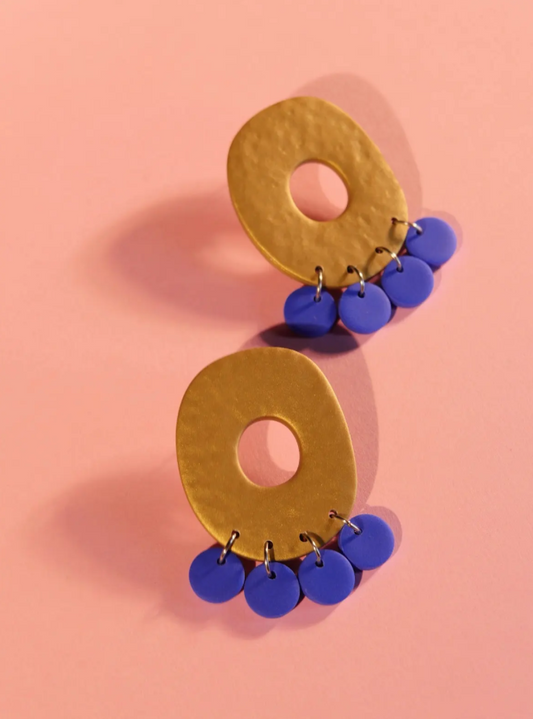 Boucles doré pastille bleu E01 - Crocodile agile