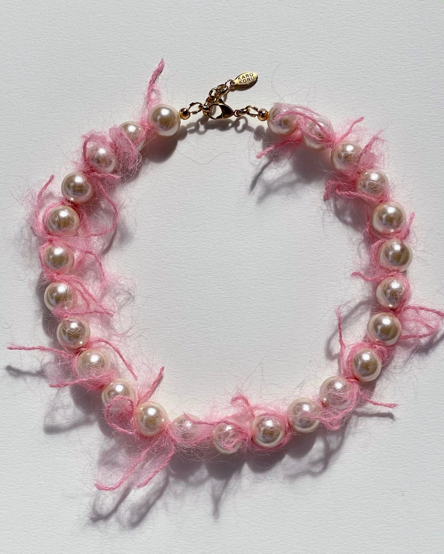 Collier de perles Mohair rose - Pink Mohair Necklace - Karo Koru