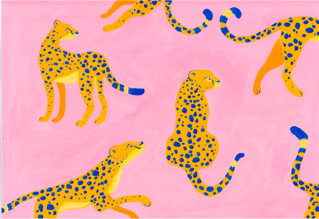 Carte avec dessin de léopard sur fond rose