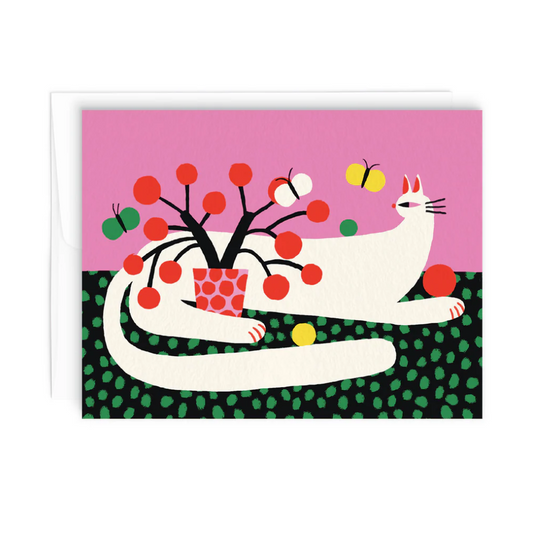 Chat Blanc - Carte de souhaits - Greeting Card - Paperole