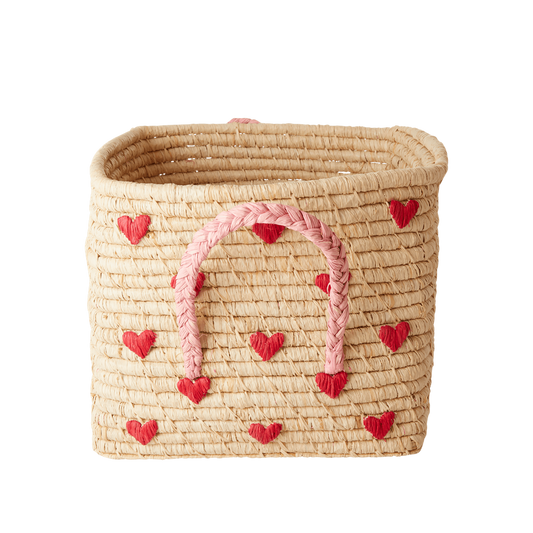 Panier carré en raphia avec cœurs - Rice