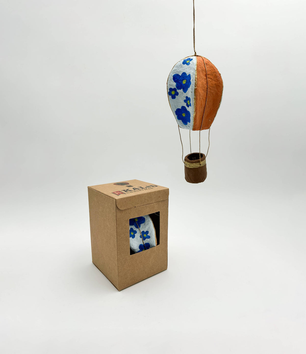 2 - Ornement Mongolfiere Bleue Orange coton mache - Kalid