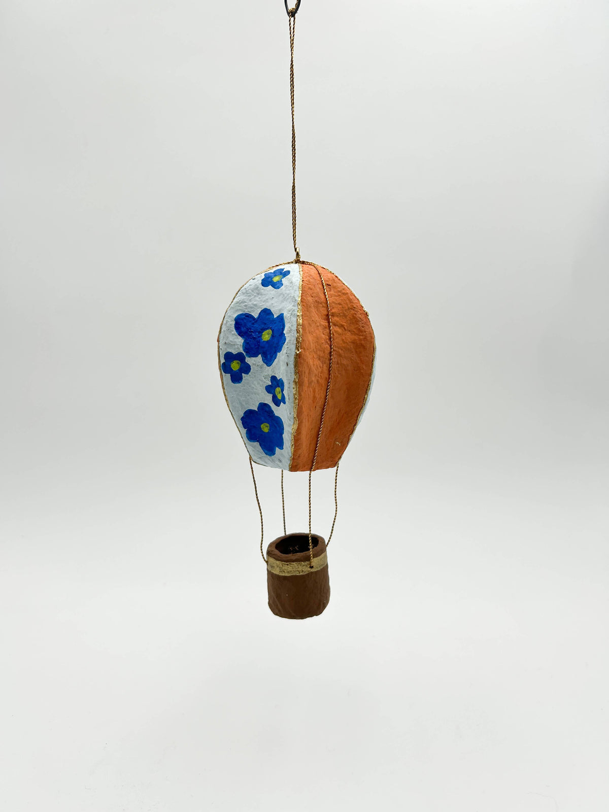 2 - Ornement Mongolfiere Bleue Orange coton mache - Kalid