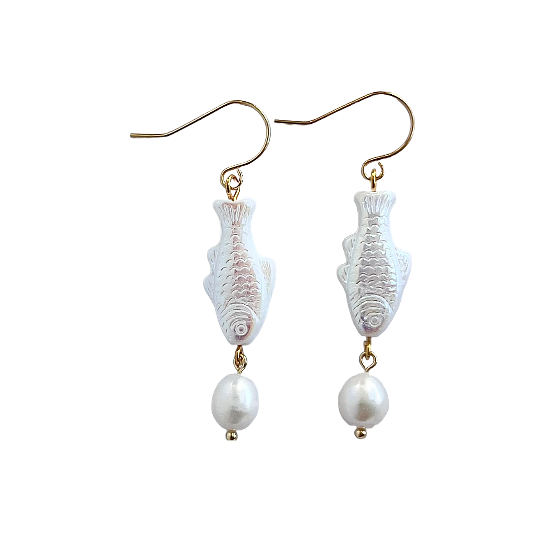 Boucles perles White Sardine - Yellow Dots Studio