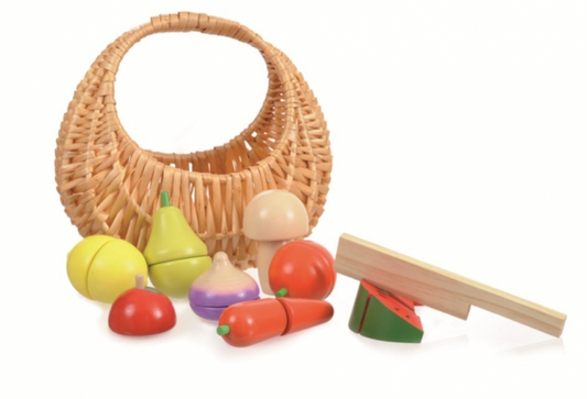 Wooden fruit and vegetable set in its basket-Egmont Toys